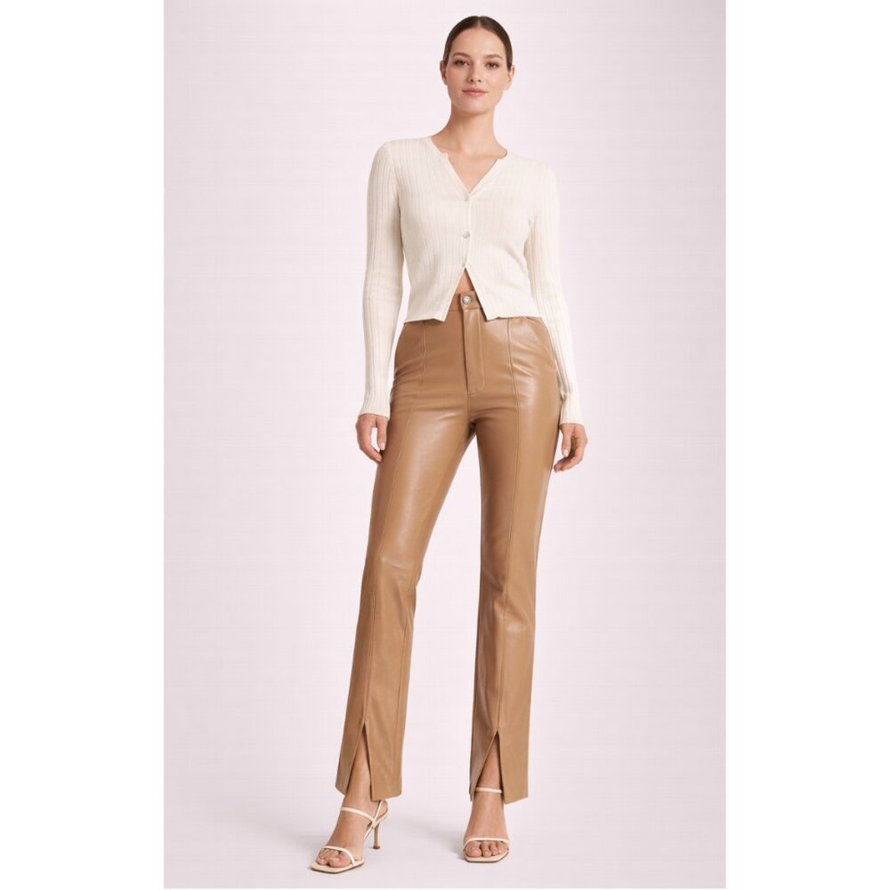 Abercrombie & Fitch The Skinny Ultra High Rise Faux Leather Split Hem Camel Tan